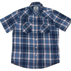 Kryptek Pearl Snap Shirt Mens Medium Indigo Plaid Western Short Sleeve Cotton